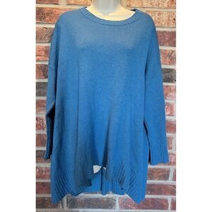 Eileen Fisher Recycled Cashmere Oversized Sweater Blue High Low Size S/M Flaw